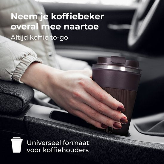 Castagnola Thermosbeker - Koffiebeker To Go - Travel Mug voor Koffie en Thee - Theebeker - 380 ML - RVS - Bruin