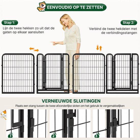 Yaheetech Puppyren 80 cm - 8-delig - Opvouwbaar - Automatische Vergrendeling
