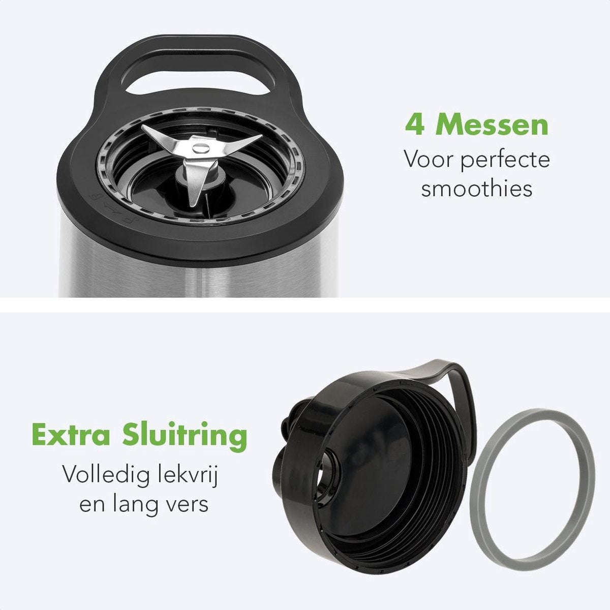 KitchenBrothers Mini Blender - Smoothie Maker - 2 To-Go Bekers - 350W - RVS