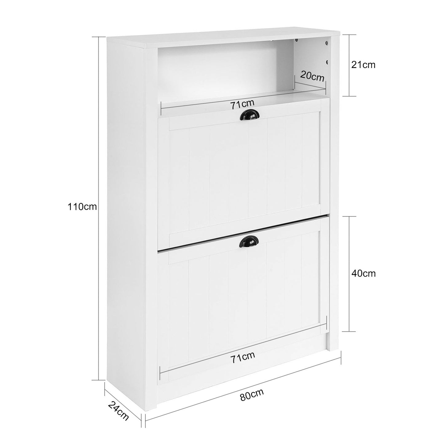 SoBuy Schoenenkast met 2 Kleppen - Max. 50 kg - MDF - 80 x 24 x 110 cm - Wit