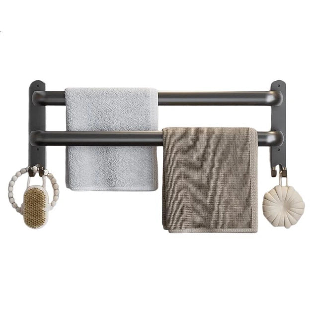 Handdoekrek met Dubbele Stang - 60 cm - Aluminium - Mat Metallic - Zonder Boren te Monteren - 10,1 x 10,5 x 58,4 cm