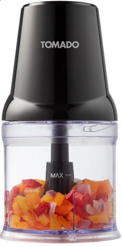 Tomado TCH2001B - Hakmolen - 360 ml - 2 RVS messen - 400 watt - Snijdt, hakt en mixt - Zwart