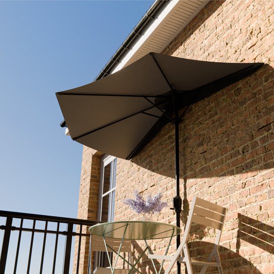 LifeGoods Balkon Parasol - Tuin - 270x135 cm - Halfronde Parasol - Waterdicht - UPF50+ - Donkergrijs