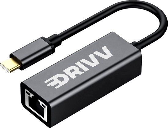 Drivv. USB-C naar Ethernet Adapter / Internet / Netwerk - 10/100/1000 MBps - Grijs