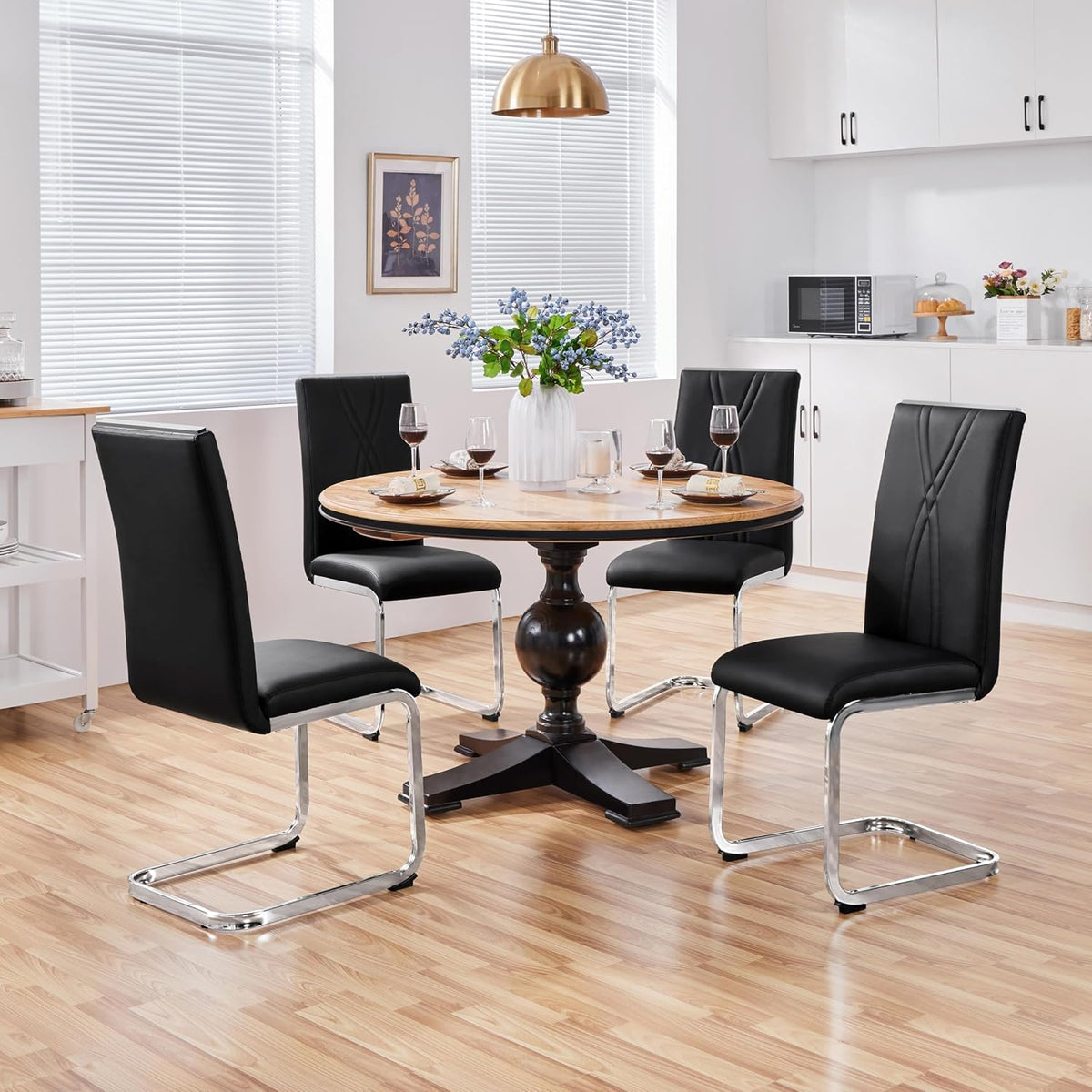 Yaheetech Eetkamerstoelen Set van 2 Kunstleer Zwart/Wit 60 × 60 × 100,5 cm