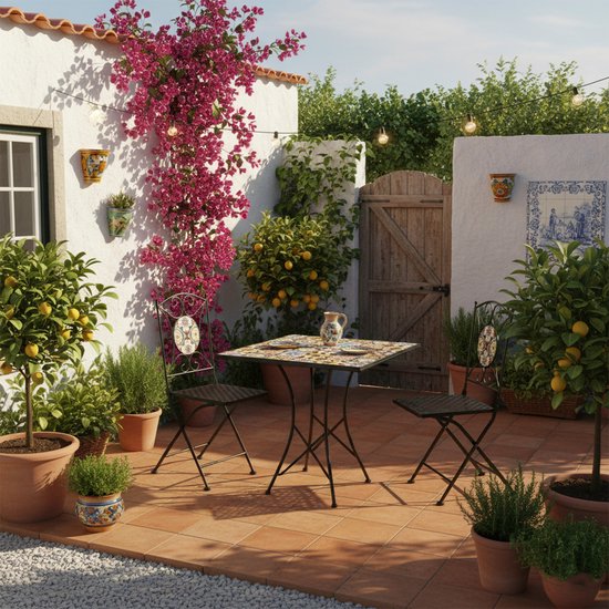 AXI Camilla Bistro Tafel - Gele Bries – Metalen tuintafel – Vierkant – 60 x 60 x 75 cm - Mozaïeklook – Ingelegd met keramische tegels – Voor tuin, terras en balkon