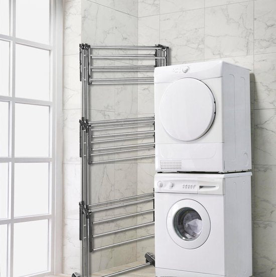 Vonia Droogtoren - Droogrek - Wasrek - Wastoren - 3 Lagen - Inklapbaar - 72x50x172 cm - Grijs