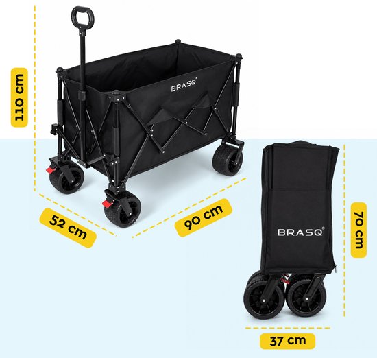 BRASQ Bolderkar Opvouwbaar - 165 Liter - 100 KG Draagkracht - Draaibare wielen mét rem - 90 x 52 x 110 cm - Verstelbare hendel - Inklapbare Bolderwagen - Zwart