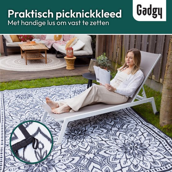 Gadgy Buitenkleed – Dubbelzijdig Tuintapijt, Weer- & UV-bestendig – 300 x 200 cm – Zwart/Wit