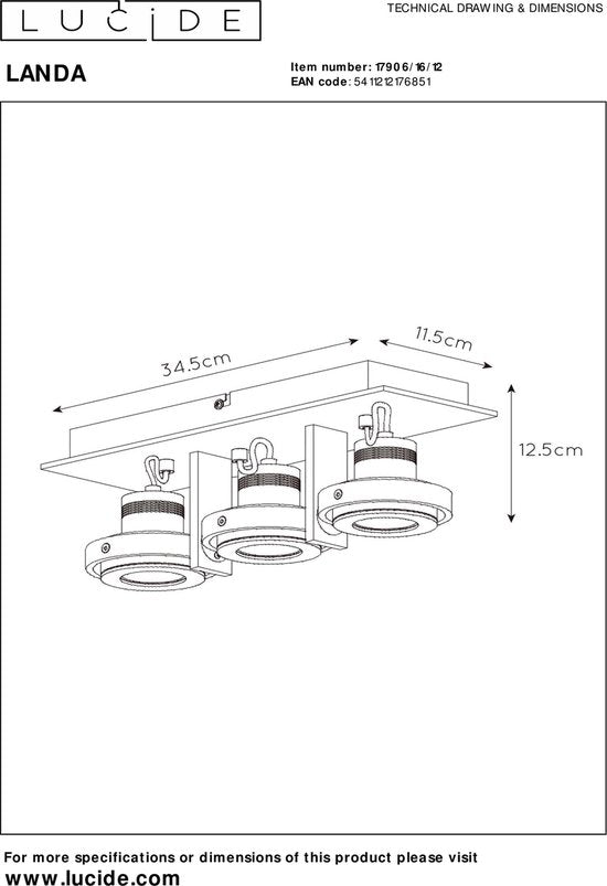 Lucide LANDA Plafondspot - LED Dim tot warm - GU10 - 3x5W 3000K/2200K - Mat chroom