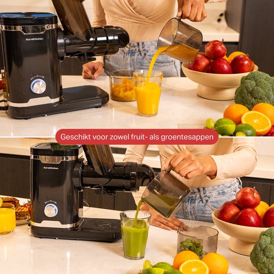 AoraKitchen Slowjuicer - met Omkeerfunctie - Sapcentrifuge - 500 ML - Juicer - voor Groenten en Fruit - Fruitpers - Zwart
