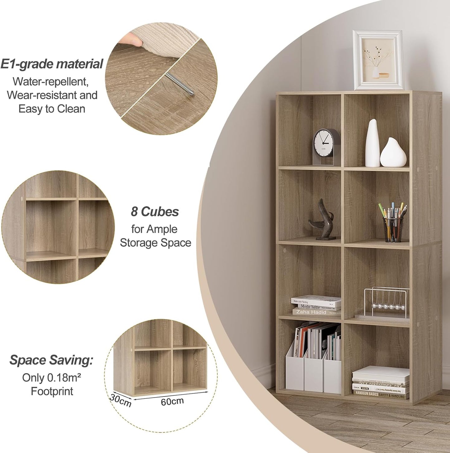 WOLTU Boekenkast 8 Compartimenten - Licht Eiken - 60x29,5x121cm