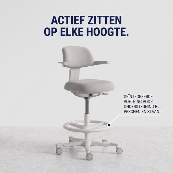 Backerz Ergonomische Werkkruk met Voetsteunring - Bureaustoelen voor Volwassenen - Volledig Verstelbaar, tot 120kg - Office Chair - Gamestoel - Wit