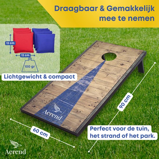 Aerend Cornhole Set Speelbord – 91 x 61 cm Inclusief 8 All-weather Bean Bags En Draagtas – Weerbestendig MDF – Rustiek Barnwood Ontwerp – Voor Tuin En Strand En Familiefeestjes