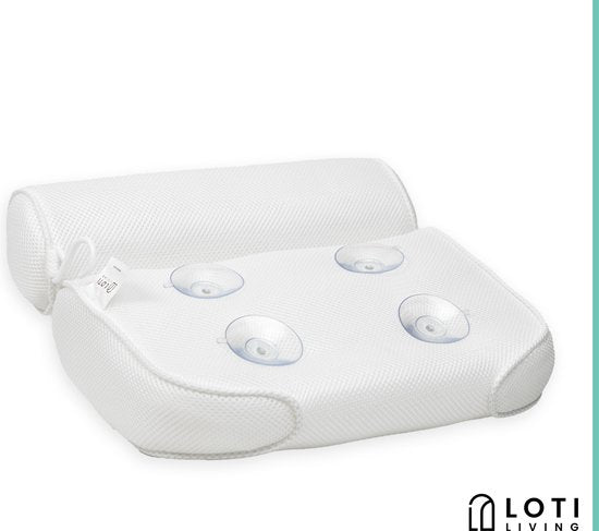 Loti Living Badkussen voor in bad – Badkussen – Nekkussen bad – Hoofdsteun bad – Badkussen met zuignappen – 6 Zuignappen – Ergonomisch nekkussen – Antislip - Wit