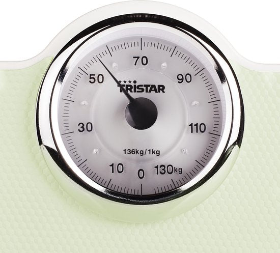 Tristar Weegschaal WG-2428 - Analoge Personenweegschaal - Tot 136 kg - Vintage design - Step-on-technologie - Anti-slip - Wit
