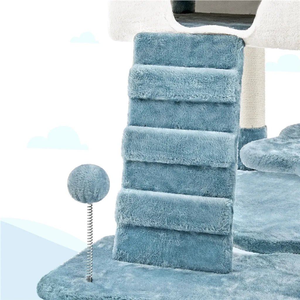 Yaheetech Oceaan Kattenboom 93 x 55 x 184 cm - Blauw/Wit - Krabpaal met Kattenhuizen en Sisalpalen