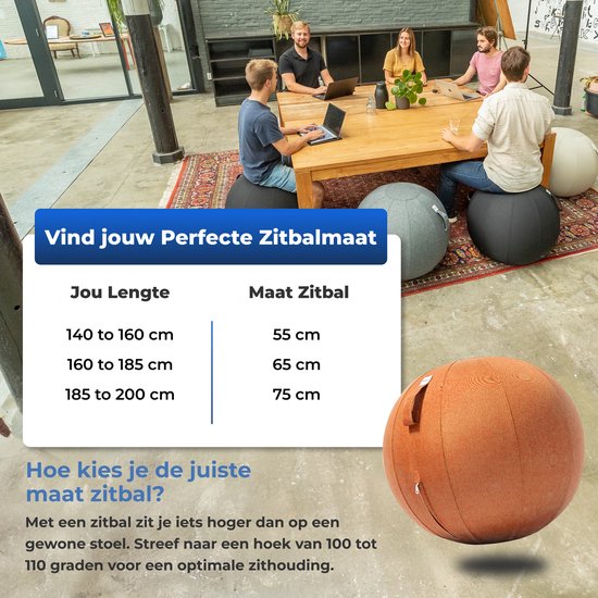Backerz Zitbal 65 CM - Zitballen met Hoes Linnen - Ergonomische Bureaustoel Kantoor en Thuis - Luxe Yoga Bal - Oranje