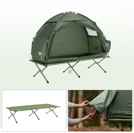 SoBuy Campingzelt met Luchtmatras en Campingbed Set - Groen - Oxford stof - 160x86x193 cm | OGS32-II-GR-TP