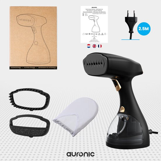 Auronic - Kledingstomer –  Incl. 2 Opzetstukken – 300ml - 1500 W – 17,8 x 10,2 x 25,4 cm – Zwart