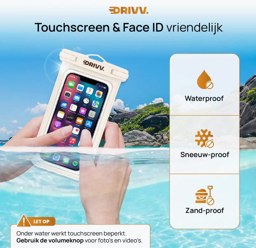 DRIVV Waterdicht Telefoonhoesje Set van 2 - Beige - 20,5 x 12 x 1 cm - IP68, Drijvend