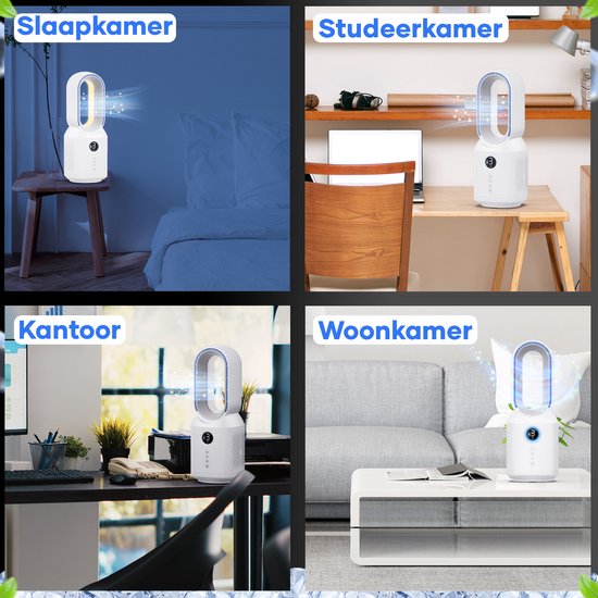 MATTI® - Tafelventilator - Ventilator Staand - Draadloze Ventilator - Bladeless - Incl. Nachtlampje - Wit