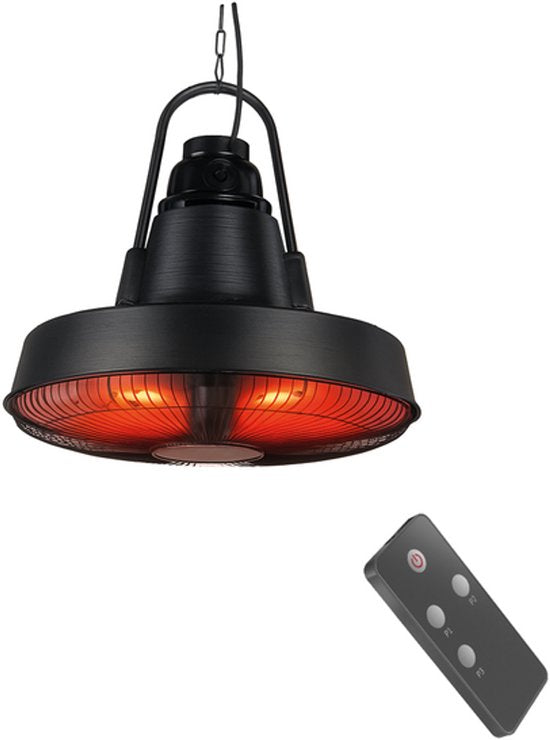 BRASQ Retro Elektrische Terrasverwarmer hangend – 3 warmtestanden – met afstandsbediening – IP24 -Spatwaterdicht - Voor binnen en buiten – 2000 W