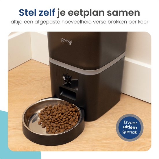 Gologi Automatische Voerbak Eva - Voice Recorder - Camera - Voerautomaat hond - Voerautomaat dispenser kat - Brokgrootte 3 tot 15 mm - Inhoud 6L - Zwart