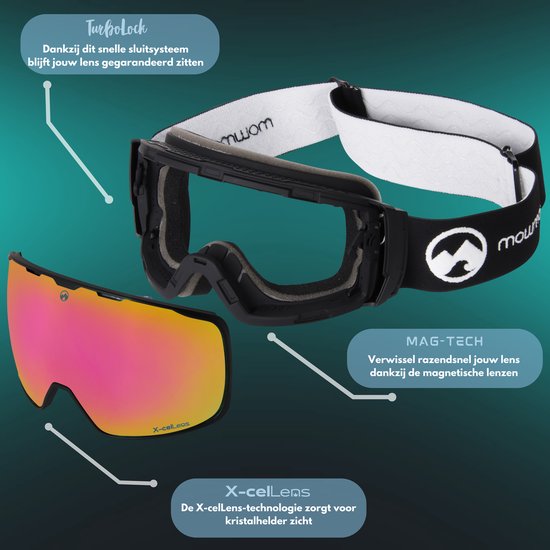 MowMow GRAVITY Skibril + Extra Lens – Magnetisch – Bio-Frame - R-Strap - UV400 - Unisex