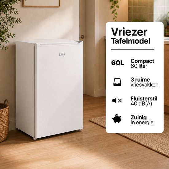 Joula Tafelmodel Vriezer - Vrijstaand Mini / Klein - 60 liter - 3 Vrieslades - Wit