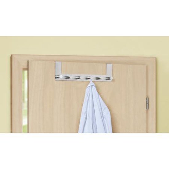 WENKO Deurkapstok Celano RVS, 39cm breed, met 6 haken - Hakenlijst - Deurgarderobe - Voor opdekdeuren 2cm dik