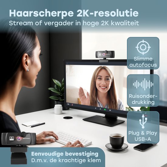 Audyn Webcam - 5MP - 2K Full HD - met Microfoon - voor PC - incl. Cover & Standaard - Streaming Camera - Webcams