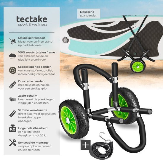 tectake® Opvouwbare Transportkar voor Surfplank - Ruimte voor 1 Board - Trolley voor Opblaasbaar SUP Board - Karretje voor Opblaasbare Kano of Kajak - Buggy voor Stand-up Paddle of Surfboard
