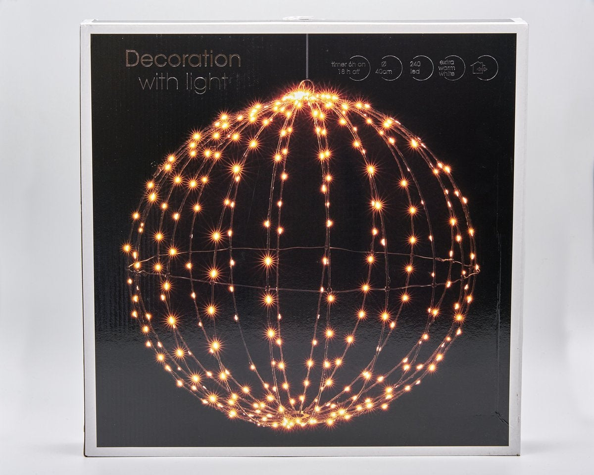 Nampook Kerstverlichting - Lichtbol 50cm - Metaal INCL timer - Warm licht