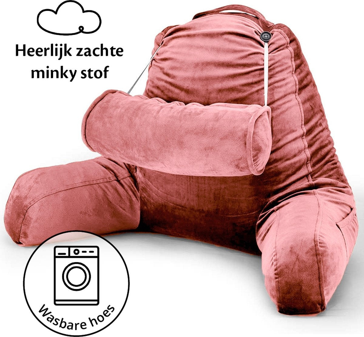 EL-Life Leeskussen met Nekrol - Relax Kussen - Zitkussen - Onderrug Ondersteuning - Fluweel Koraal Roze
