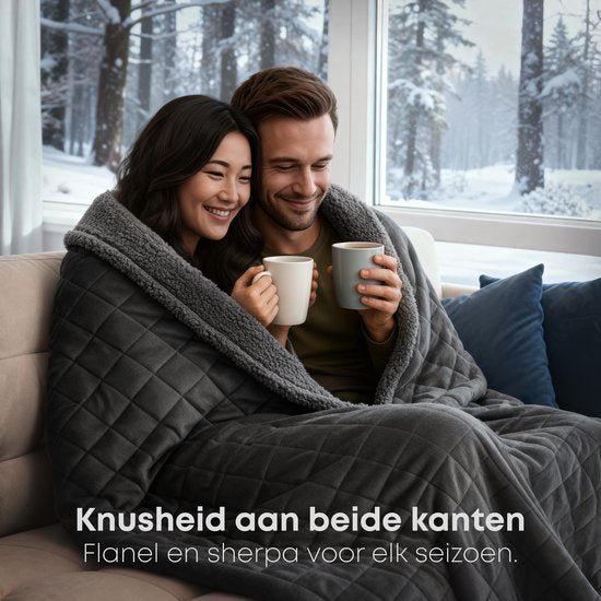 CozySense® Verzwaringsdeken 13 kg - 2-persoons - Weighted Blanket - Zwaartedeken - GLASS-Flow® Drukverdeling - Verzwaarde Deken - Flanelfluweel & Sherpa - Zwart