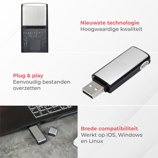 Nuvance - Afluisterapparatuur - Usb Stick Afluisterapparaat - Voice Recorder Digitaal - Spy Recorder - Dictafoon - Afluisteren & Opnemen