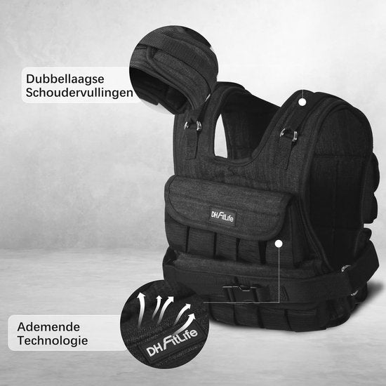 DH FitLife Verstelbaar Gewichtsvest 20 KG, Compact en Stabiel voor Spieropbouw en Krachttraining, Verzwaarde vest, Hardloopvest voor Dames en Heren, Fitnessvest, Trainingsvest