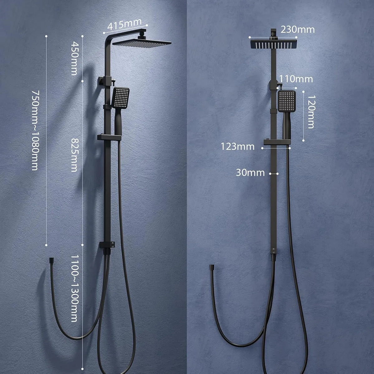 Homelody Regendouche Set zonder Thermostaat - Vierkante Hoofddouche 20 x 20 cm - Verstelbare Douchestang 73-115 cm - Zwart