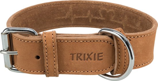 Trixie - Rustieke Lederen Halsband Hartslag - Bruin - 55-65x4 cm