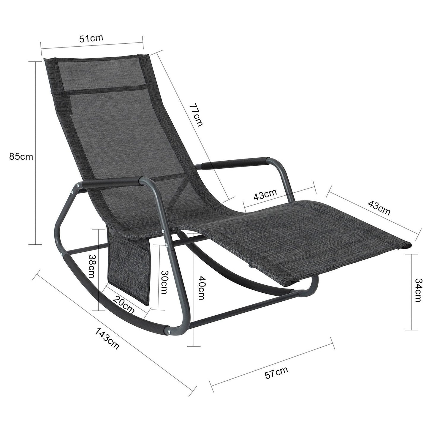 SoBuy Schommelstoel - Buiten - Max. 150 kg - 143 x 57 x 85 cm - Zwart
