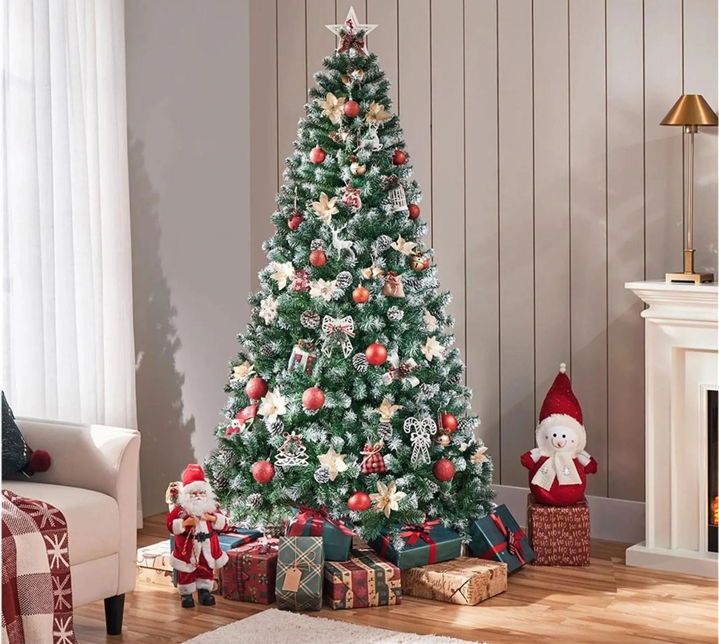 Yaheetech Kunstkerstboom Besneeuwd – 183 cm – Voorzien Van 920 Takken En Natuurlijke Dennenappels En Opvouwbare Metalen Standaard – Voor Binnen En Buiten – Groen PVC En Metaal – 106 x 106 x 183 cm