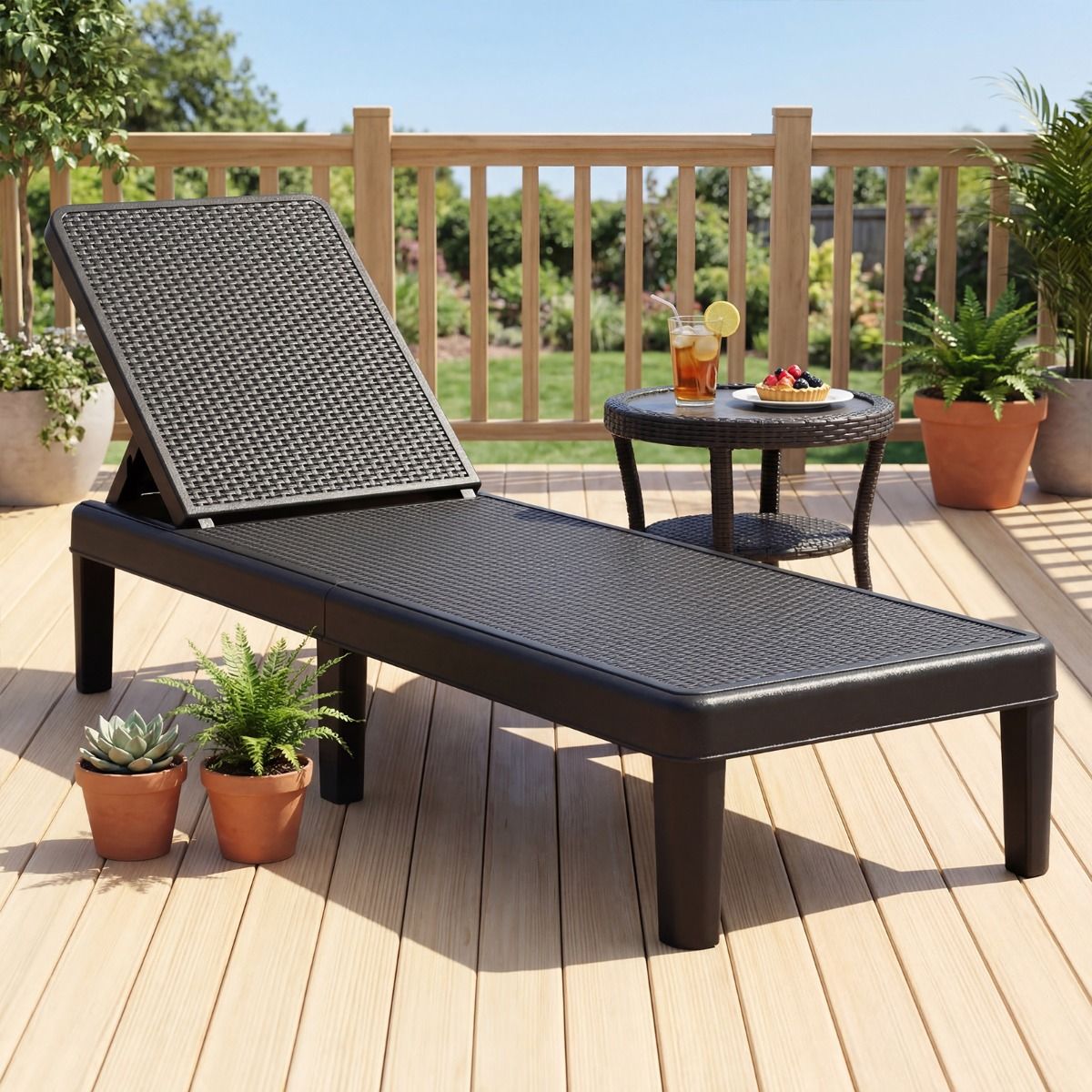 Coast Tuinligstoel - 4 standen verstelbare rugleuning - rotanlook - zwart - 1 stuks