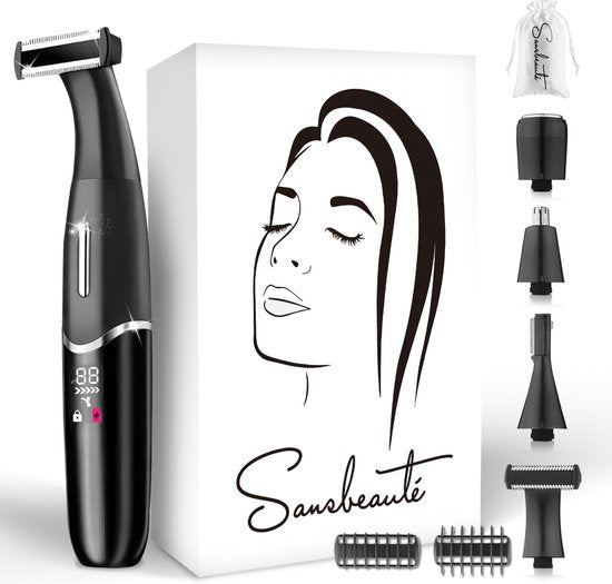 4-in-1 Bikinitrimmer + Reistas - Sansbeauté® - Gezicht - Oksels - Benen - Bikinilijn - Wenkbrauwtrimmer - Gezichtsontharing Dames - Intieme Zone - Ladyshaves Bikini - Ontharingsapparaat Elektrisch