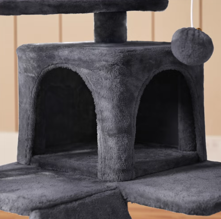 Yaheetech Krabpaal - 3 Uitkijkplatforms - 2 Kattenholletjes - 49 x 49 x 139 cm - Donkergrijs