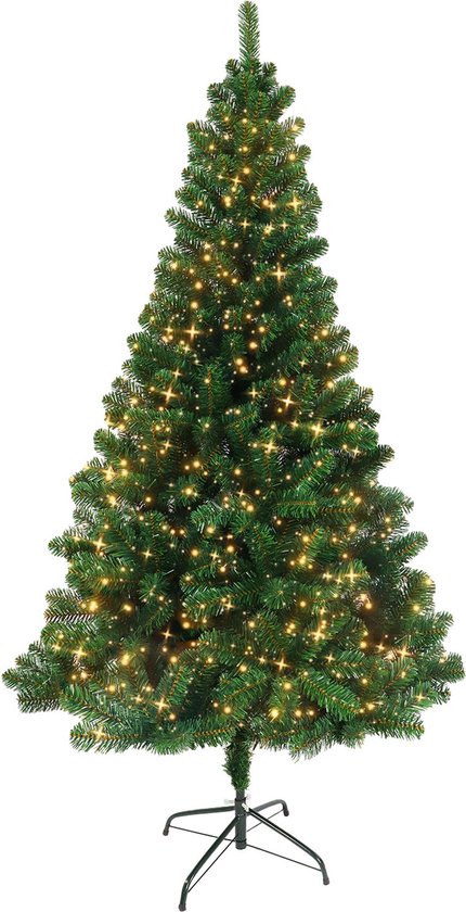 Nordlandia Kunstkerstboom Met LED Verlichting - 180 cm - Realistische Kunststof Kerstboom - Metalen Standaard - Groen