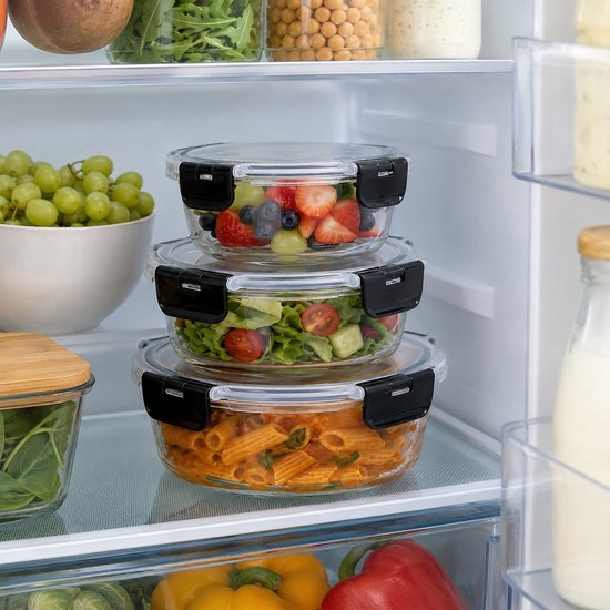 Ceruzo Meal Prep Bakjes Glas – 3 Stuks – Luchtdicht – Rond
