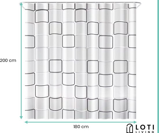 Loti Living Douchegordijn Anti Schimmel – Cube Design - Inclusief ringen – Waterdicht - Polyester - Douchegordijn 180x200 cm