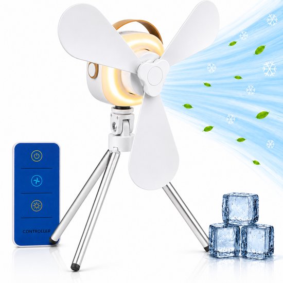 Lifetime Air Tafelventilator - Ventilator USB-C Oplaadbaar - Statief Ventilator met Nachtlampje en Afstandsbediening - Ventilator met Afstandsbediening en 3 Snelheden - Wit