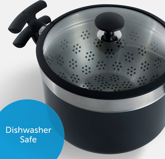 BK Vivid Keramische Antiaanbak Pannenset 13-delig - Ø16-28cm - Koekenpan - Hapjespan - PFAS-vrij – Inductie Pannenset – Ovenbestendig tot 160°C – Vaatwasserbestendig – Snelle opwarming – Koudgrepen - Zwart